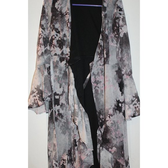 Bar III Floral Abstract Belted Ruffle Design 3/4 Sleeve Women's Dress Size Small - Picture 3 of 14